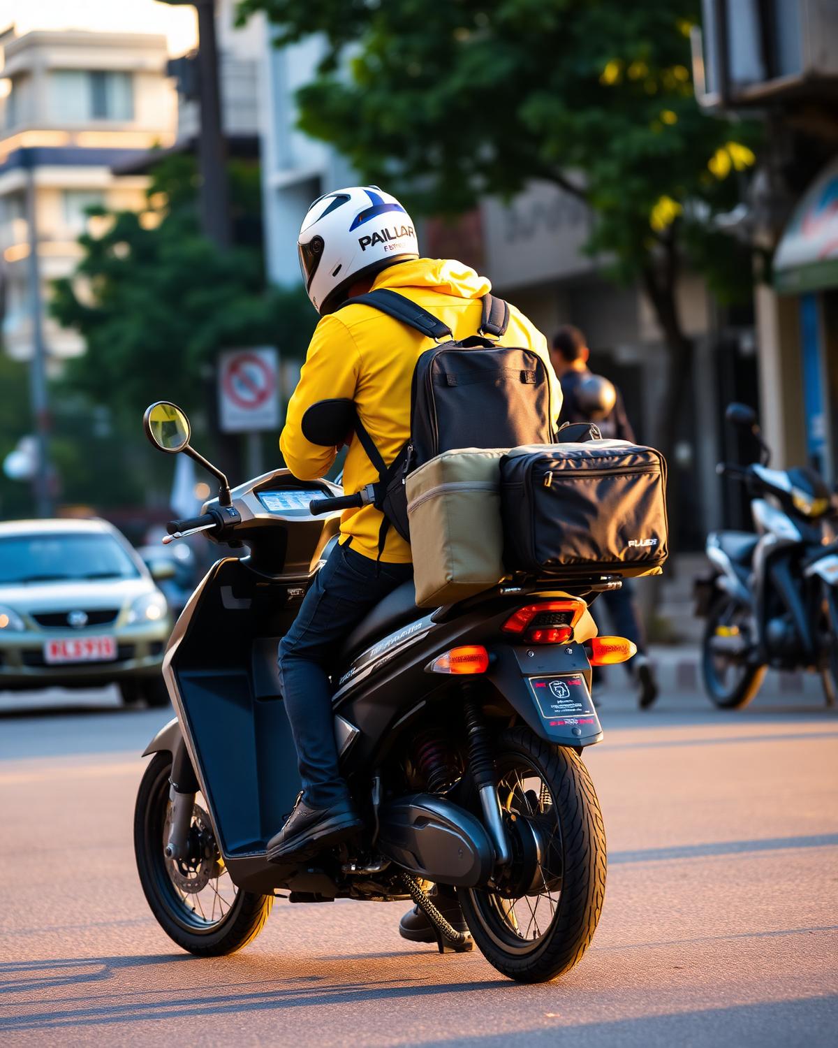Delivery professional on a scooter in the city