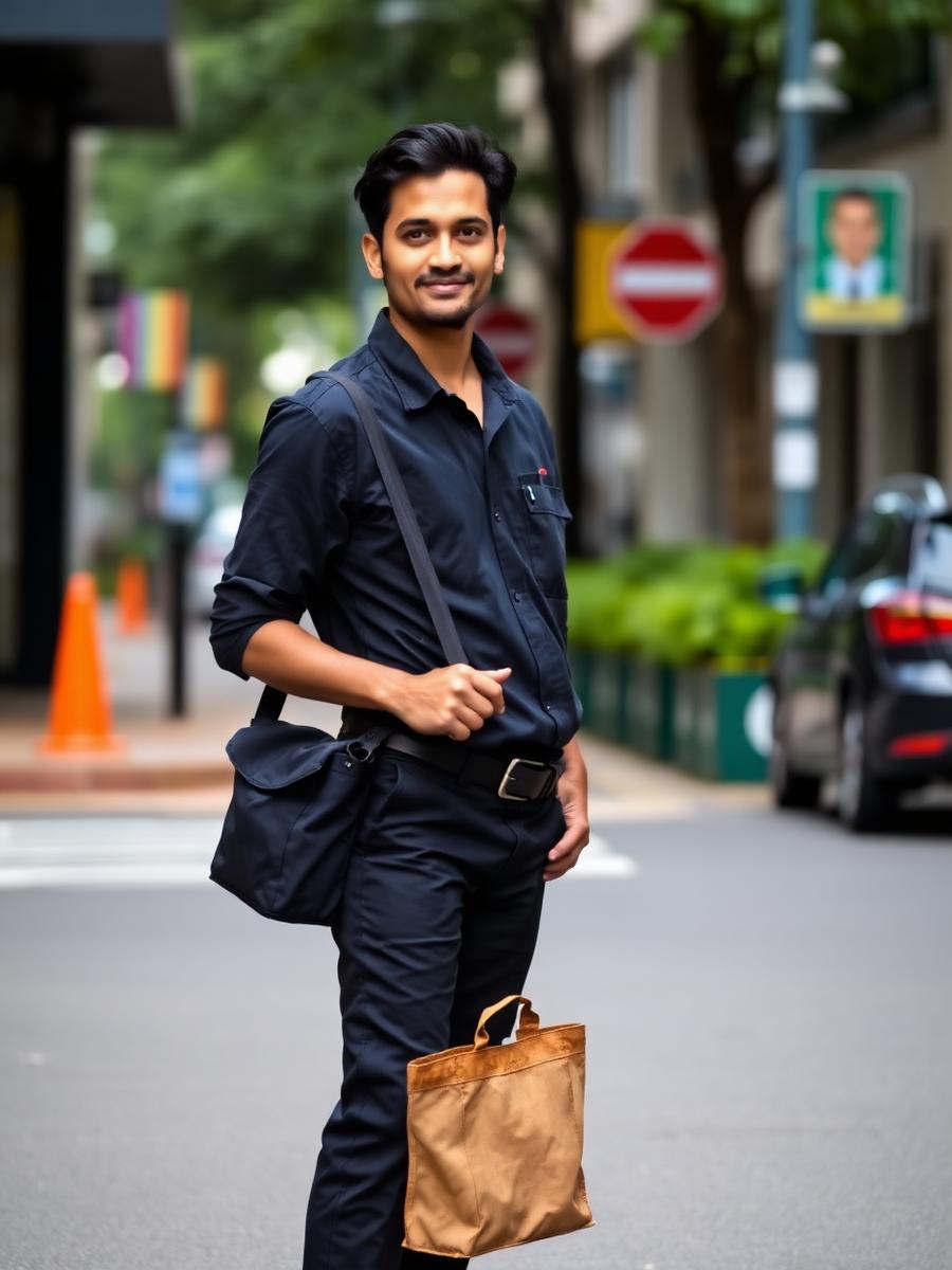 Service professional standing on a city street