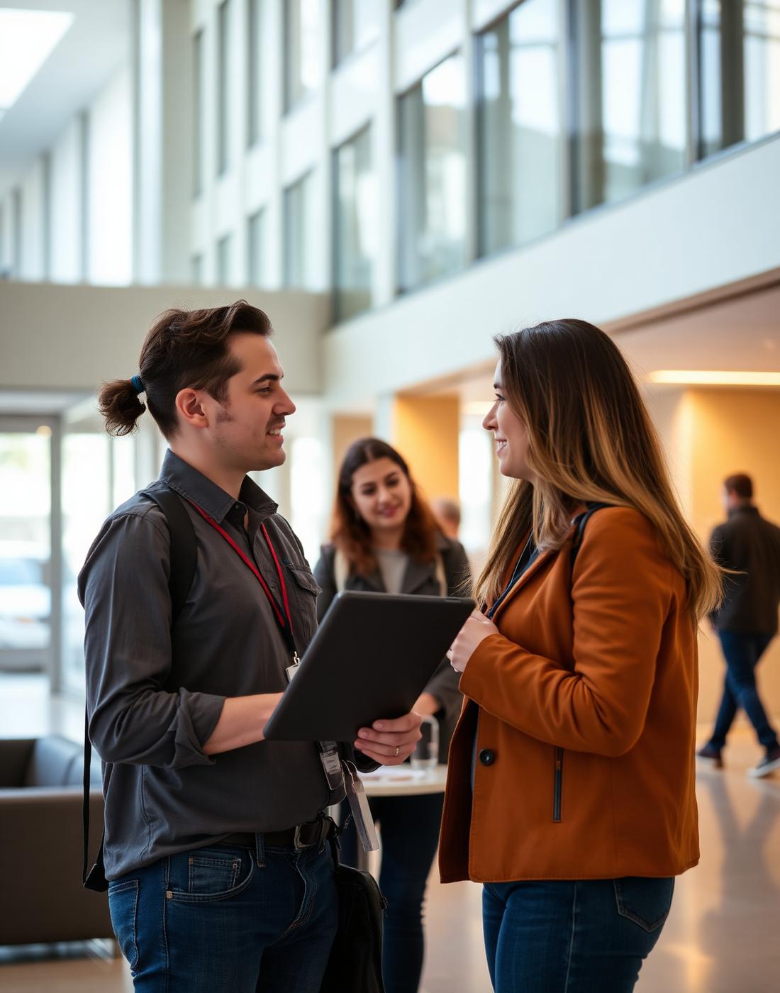 Professional showing work details to a client